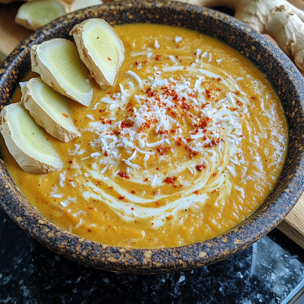 Butternut Kürbissuppe mit Ingwer und Kokos