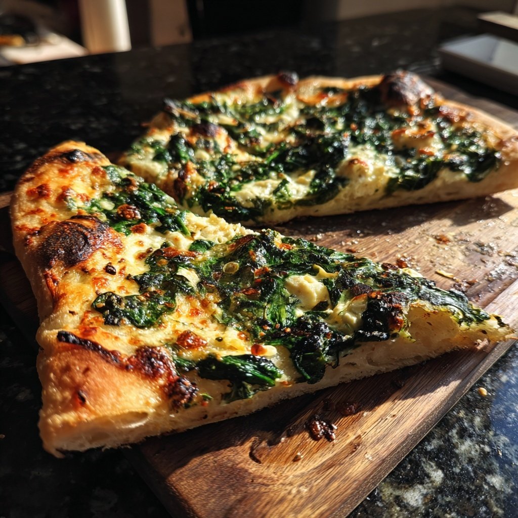 Pizza mit Spinat und Zitronenöl